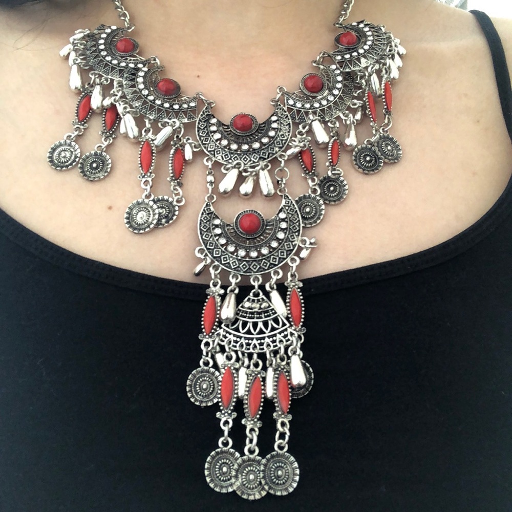 Red afghan boho necklace